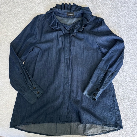 Elegant Ruffled Blue Button Down Shirt - Picture 8 of 10